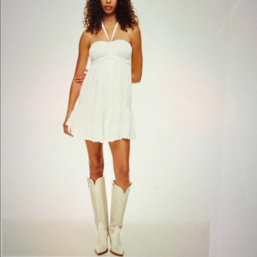 Wilfred Azalea Smocked Strapless White Tiered Dress